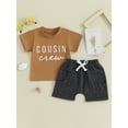 thumbnail image 2 of vera natura 2Pcs Baby Boy Shorts Set Short Sleeve Letter Print T-Shirt + Elastic Waist Shorts  Outfits, 2 of 8