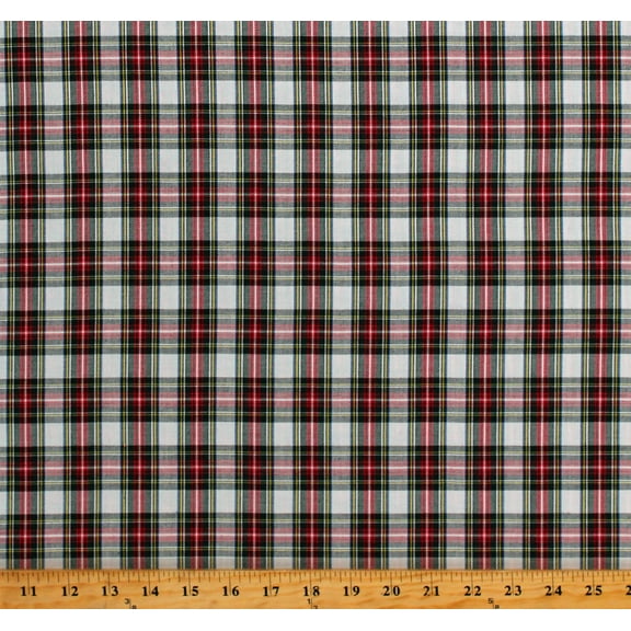 Cotton Plaid Red Green Yellow White House of Wales Plaids Ivory Cotton Fabric by the Yard (CUD-13044-15IVORY)