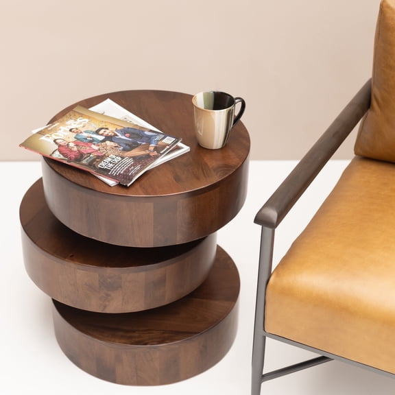 Mango Furniture Riley Contemporary  Solid Mango Wood Round End Table, Brown