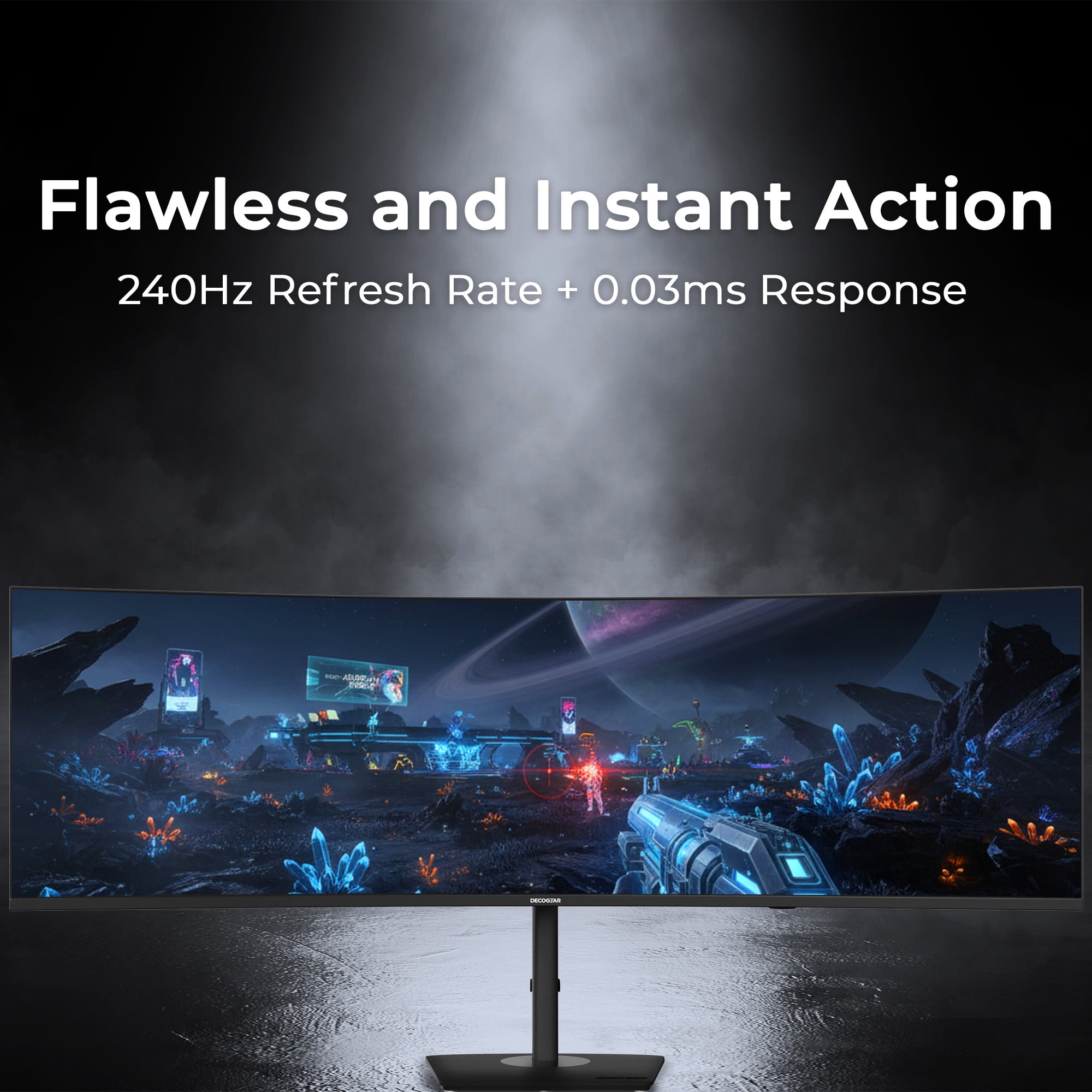 Deco Gear 49" QD-OLED 240Hz Curved Ultrawide Gaming Monitor - 5120×1440 DQHD, 32:9 Dual-QHD Display, 0.03 ms Response, HDR400 True Black, 90W USB-C, KVM, Adaptive Sync, RGB Lighting