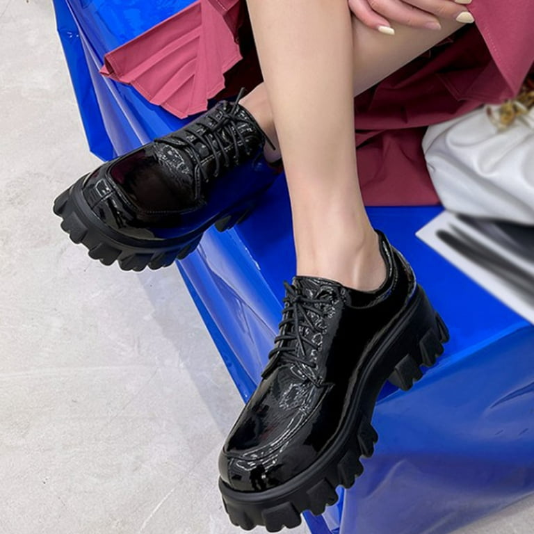 Rain Boots Ankle Boots Women Flat Platform Boots Fashion Patent Leather Non-Slip Waterproof Chunky Shoes Boots Lace Up Shoes Red / 7.5