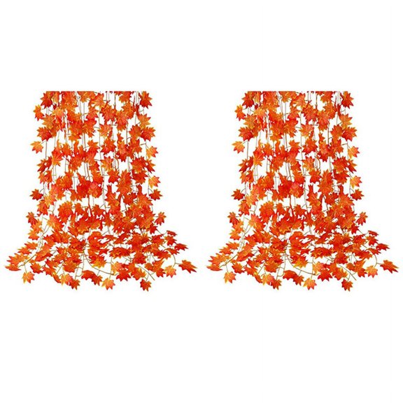 24 Packs of Artificial Autumn Leaves Garland Hanging Vine Thanksgiving Decoration for Family Wedding Fireplace