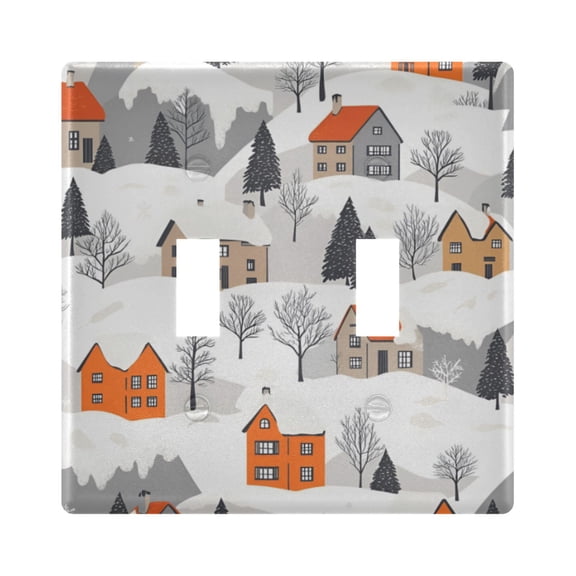 Yayeee Toggle Light Switch Wall Plate 2-Gang 4.56"x4.48" Decorative Outlet Cover, Beige Snow Houses