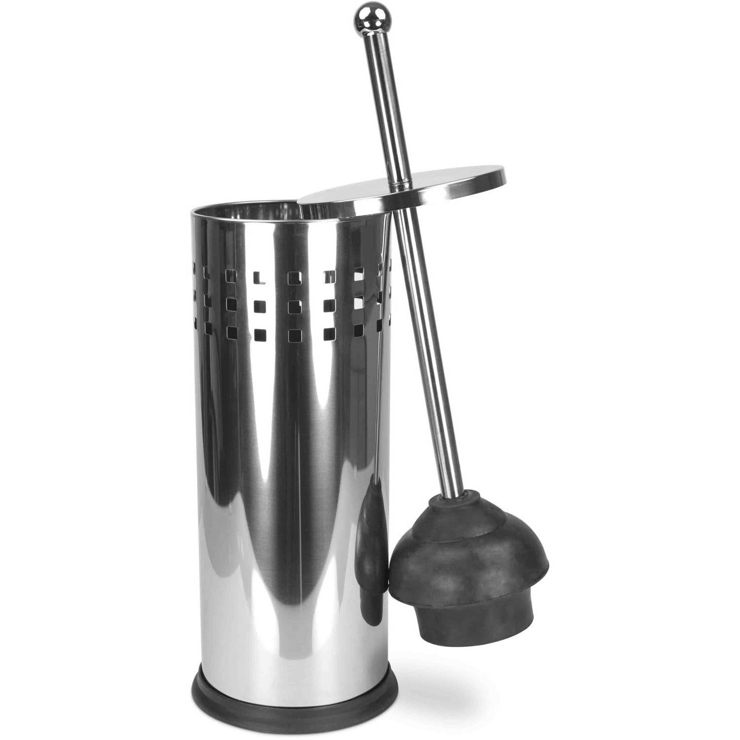 Toilet Plunger Set with Canister for Bathroom quick Dry Holder in Chrome 