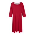 thumbnail image 5 of Huankd 3/4 Sleeve Dress for Women Crew Neck Pockets Vintage A-Line Swing Midi Dresses Red M, 5 of 5