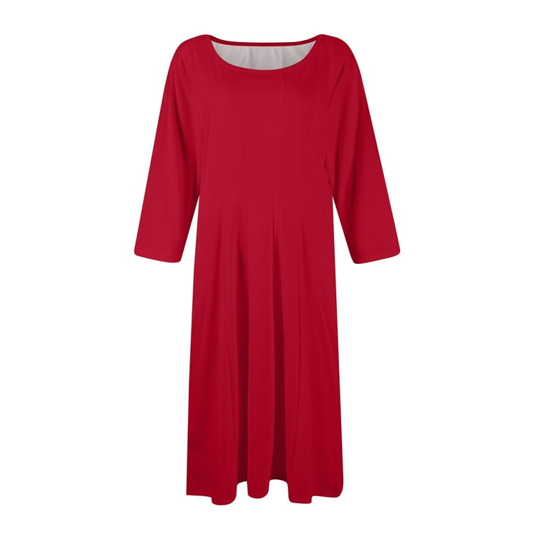 3/4 Sleeve A-Line Dress, Solid Color with Side Pockets, Classic Tea Dress  for Afternoon Tea, Mother's Day & Church Red XL - Walmart.com