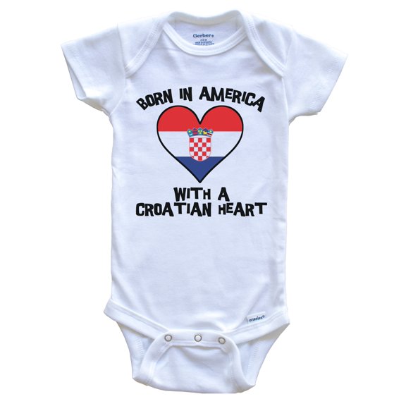 Born In America With A Croatian Heart Baby Bodysuit Croatia Flag Baby Bodysuit, 0-3 Months White