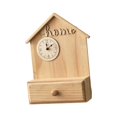 thumbnail image 3 of Reloj de pared decorativo con estante de exhibición redondo de madera con cajón de almacenamiento para pasillo Caqui, 3 of 9
