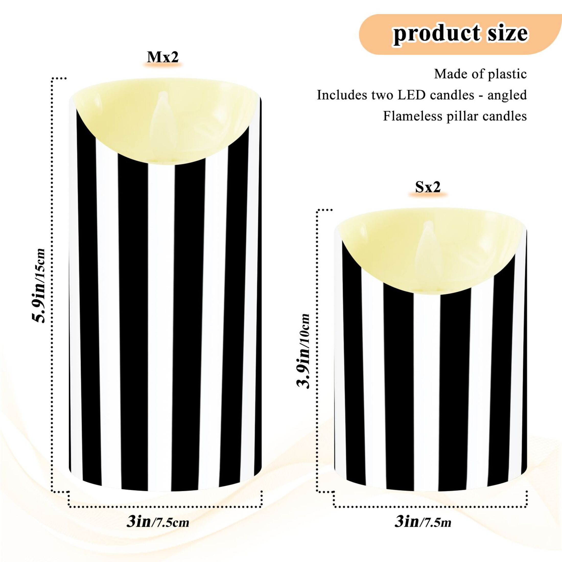 Stripes Lines Pattern Design Flameless Candles 2 PCS with Remote Realistic Moving Flame LED Tapered Pillar Set for Home Decor