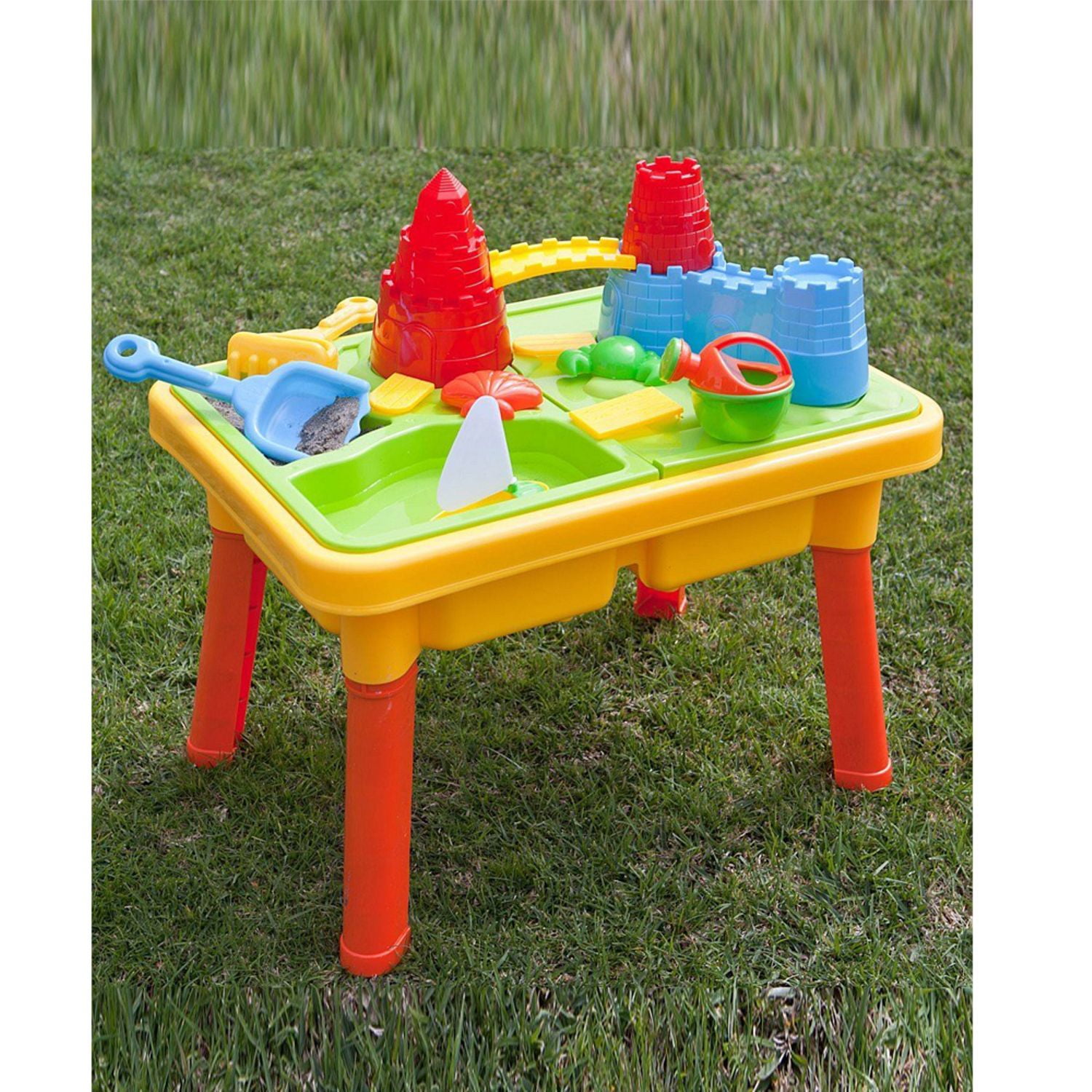 Sandbox Castle 2-in-1 Sand and Water Table with Beach Playset 23"L x 17"W x 15"H.