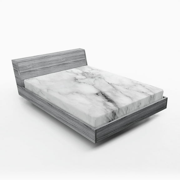 Ambesonne Marble Print Fitted Sheet, Cracked Lines, California King, Grey Dust White