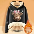 thumbnail image 2 of Women's Hooded Sweatshirt Thick Long Sleeve Highland Cattle Print Hoodies 2025 Pullover Casual Sweaters Winter Y2k Clothes, 2 of 4