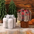 thumbnail image 4 of CISIL Christmas Gift Boxes Decoration Soft Plush Boxes With Striped Plaid Bows, Berry Cones 5inch Fluff Present Boxes Ornament For Xmas Tree Party Tabletop Decor, 4 of 5
