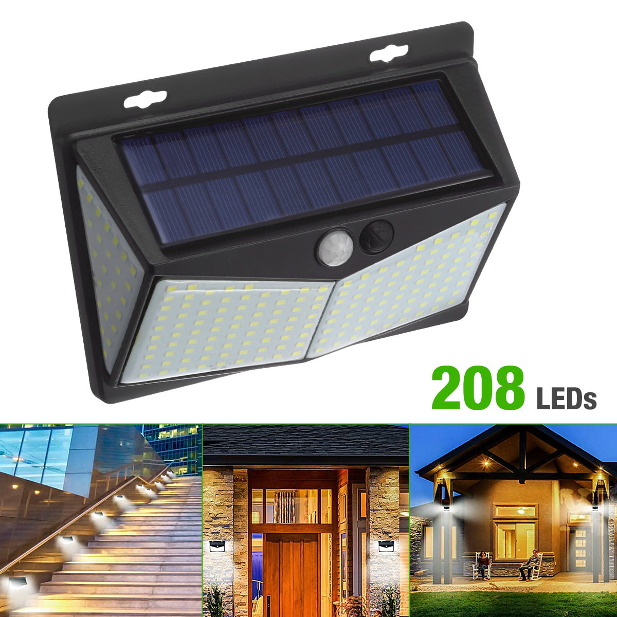 208 LED Solar Power Light PIR Motion Sensor Garden Wall Lamp Outdoor Waterproof! 