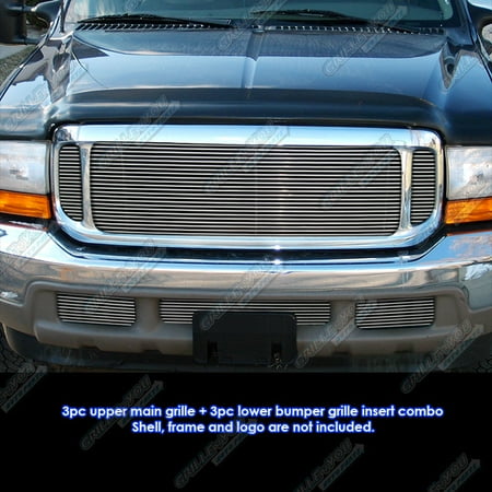 Compatible with 1999-2004 Ford F-250 F-350 Super Duty Excursion Billet Grille Grill Combo Insert