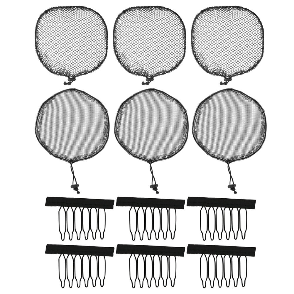 1 Set Black Weaving Net Caps Elastic Drawstring Ponytail Hair Net Wig