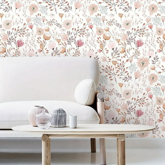 17.7in x 78.7in Fresh Pink Art Flower Waterproof Wallpaper - Transform Your Home with Watercolor Plant Leaf Texture! , Fall Aesthetic Wall Decor
