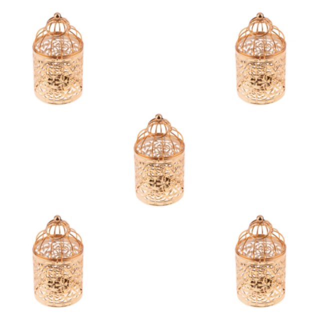 Ruiboury Electroplated Metal Birdcage Shape Tea Light Candle B- Holder Rose Gold Type B 5Set
