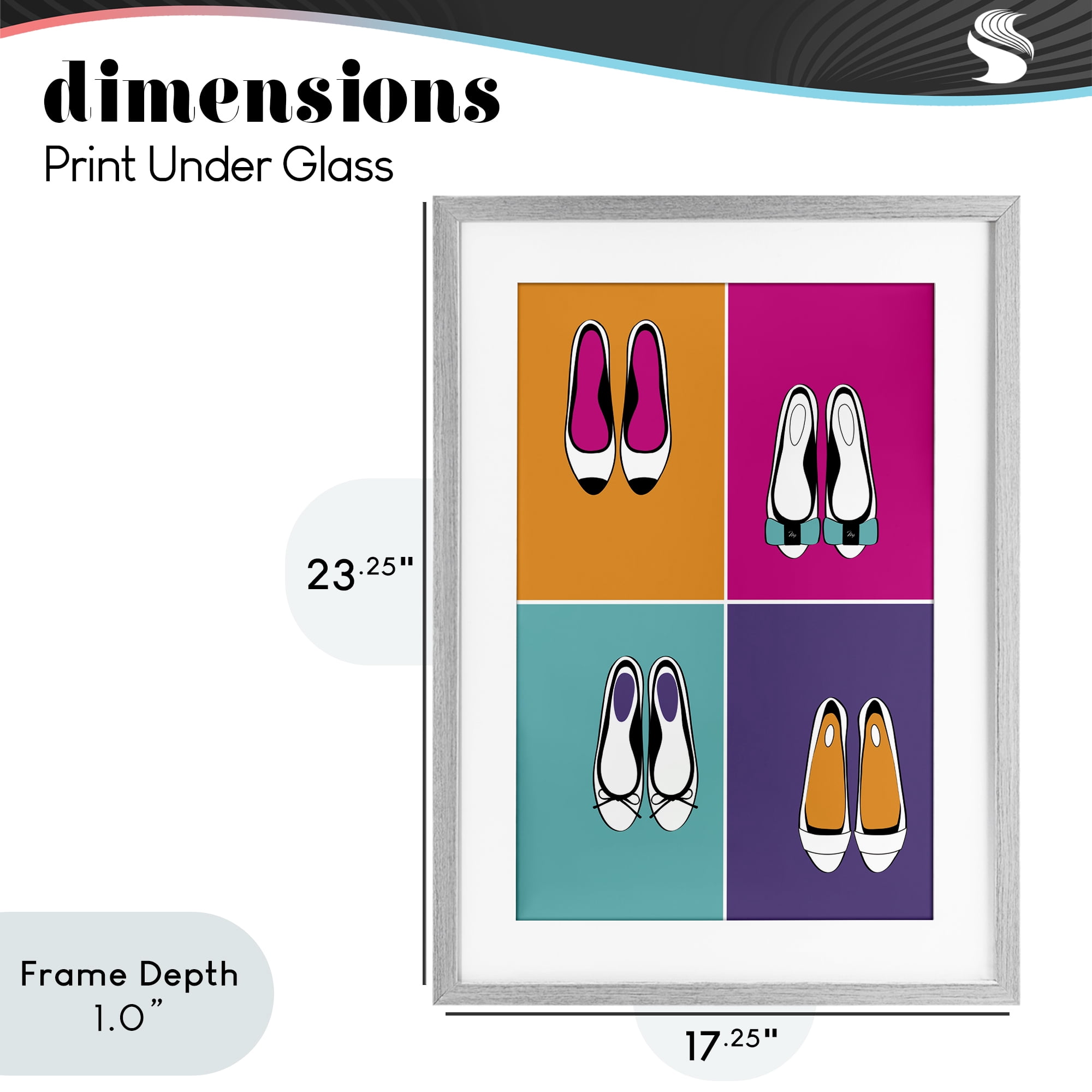 Stupell Industries Bold Pop Trendy Flats Gray Framed Print Under Glass, design by Martina Pavlova
