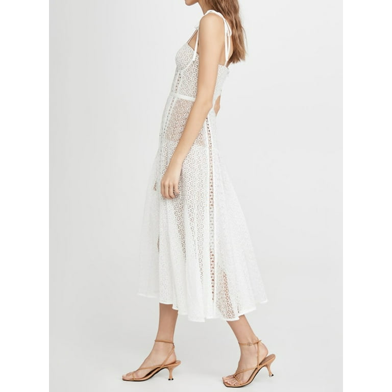 Women's Summer Midi Cami Dress White Sleeveless Backless Sheer Lace Party  Dresses - Walmart.com