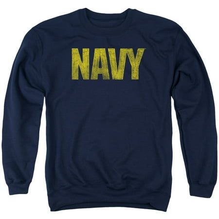 - Navy Logo Simple Distressed Classic Logo Heather Adult Crewneck Sweatshirt