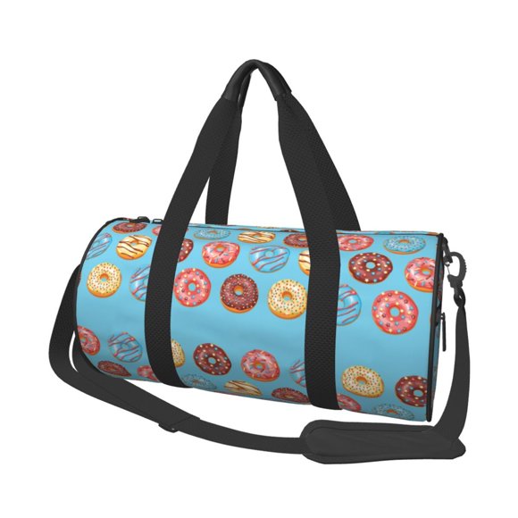 Fotbe Cute Donut Pattern Foldable Sports Gym Bag with Wet Dry Pocket, Travel Bag, Large Capacity Duffel Bag, Splash Proof Carry on Bag, Overnight Bag, Weekender Bag