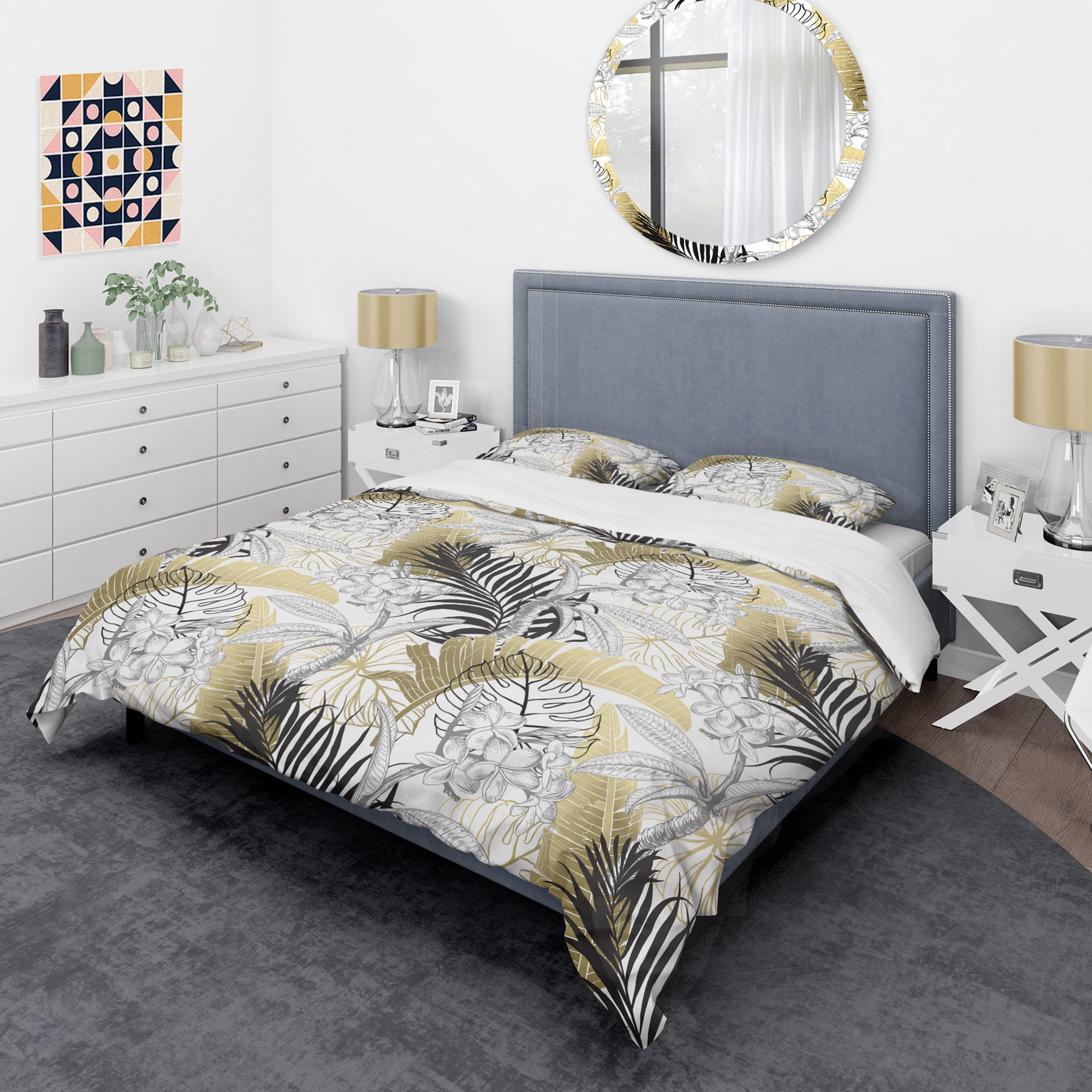 Designart 'Golden Tropical Pattern I' Mid-Century Modern Duvet Cover Set