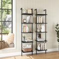 thumbnail image 4 of Ladder Shelf, 5-Tier Wood Wall Mounted Bookshelf with Metal Frame, Vintage Open Display Organizer Rack, Leaning Storage Shelves for Living Room, Bedroom, Home Office, Black, 4 of 14