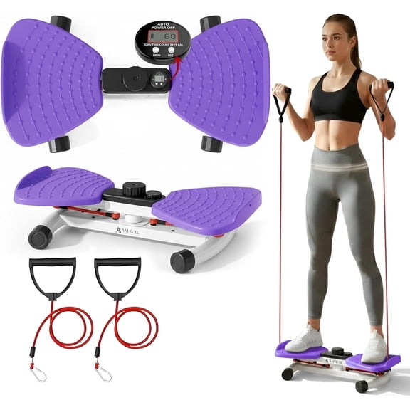 AMAVIK Waist Twister Machine Exercise with Smart Digital Counter, Double Anti-Slip Platform, Noiseless Design, 330lbs Capacity – Core Align Twist Board & Ab Waist Twister for Home Exercise - Purple