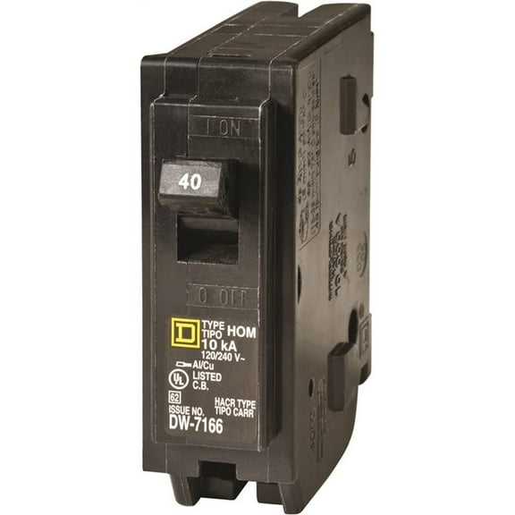 Square D Homeline HOM140CP Circuit Breaker, Mini, 40 A, 1 -Pole, 120 V, Fixed Trip, Plug Mounting, Black