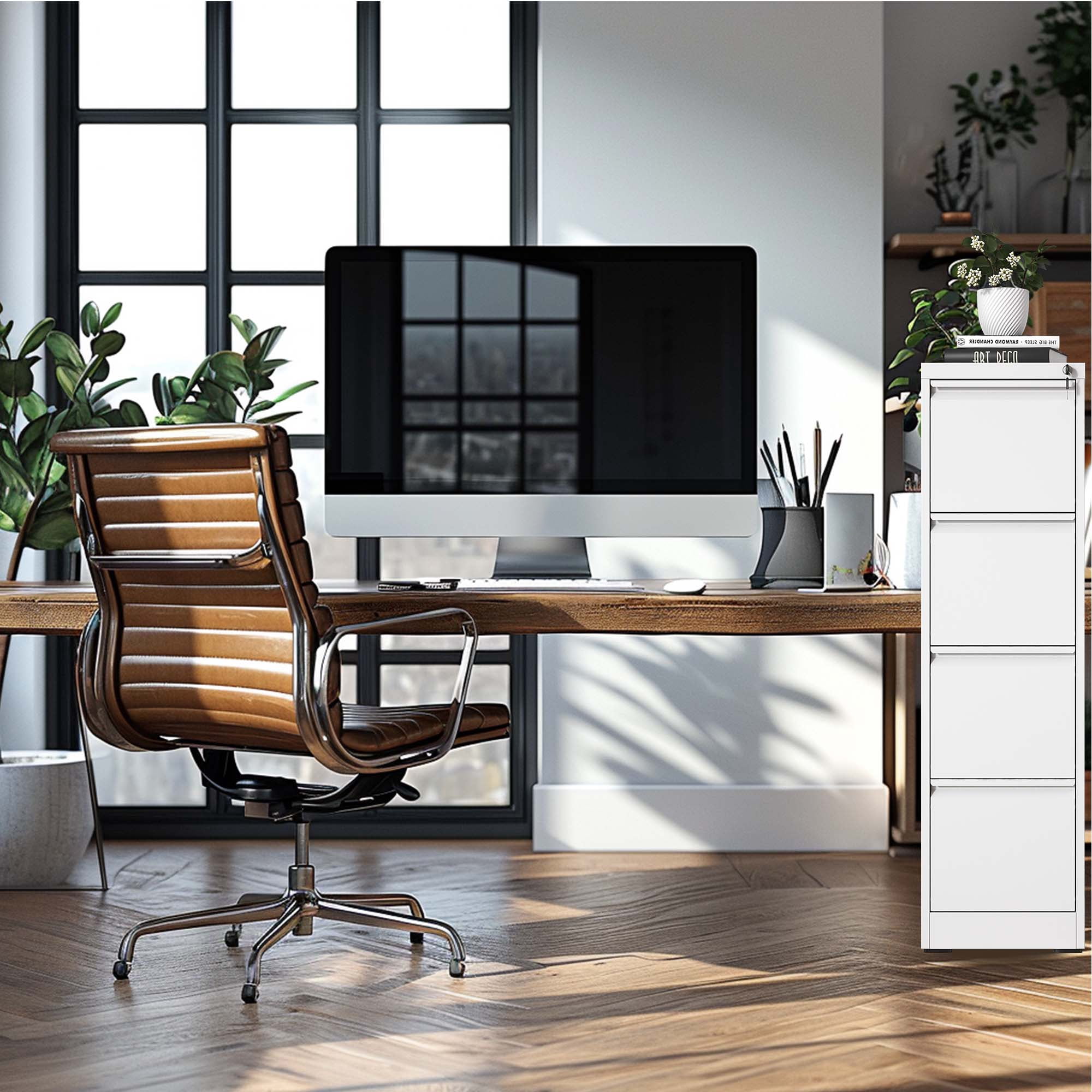 4 Drawer File Cabinet, Metal Filing Cabinets With Lock For A4/Letter/Legal Size File, Steel Vertical File Storage Cabinet For Home Office, Easy Assembly