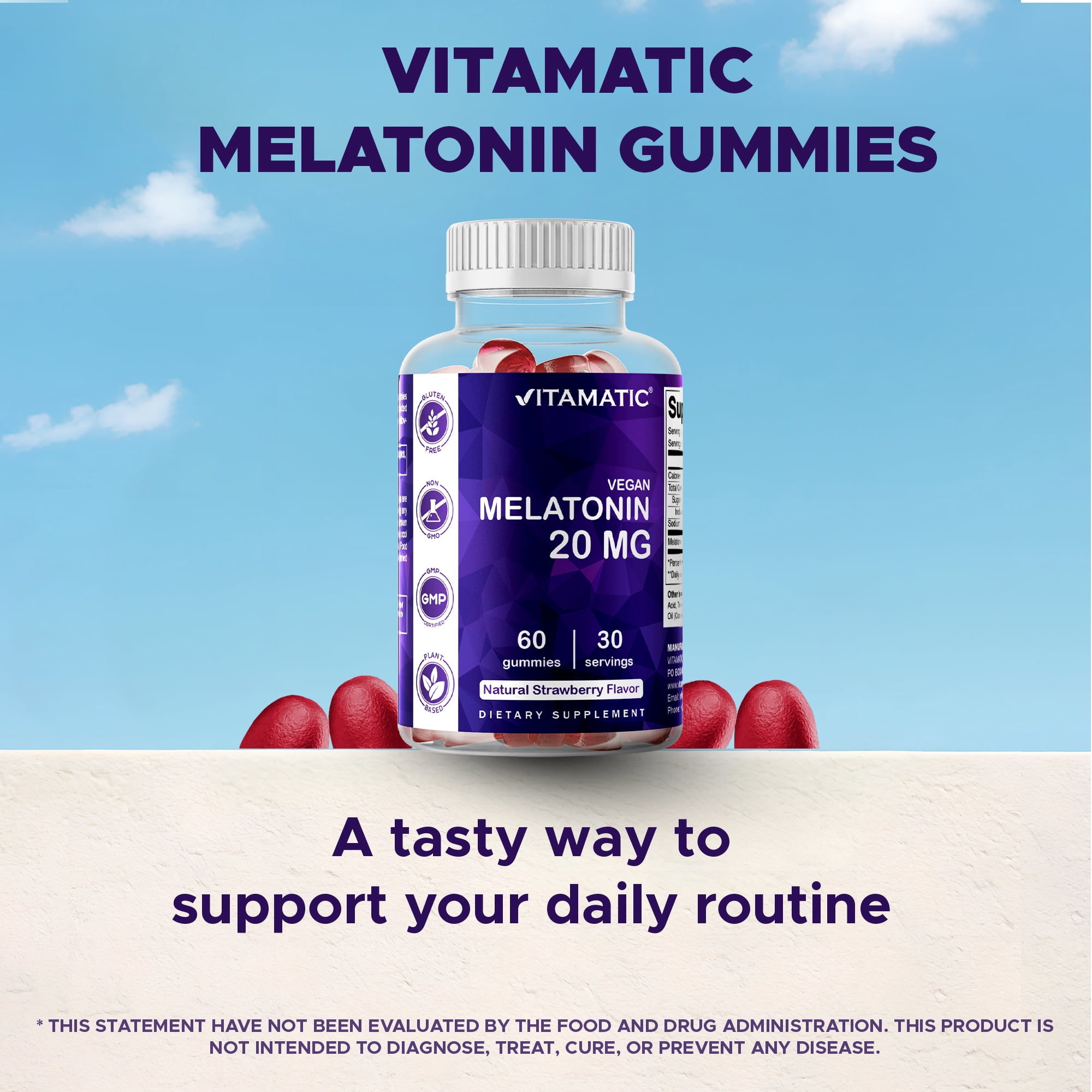 3 Pack Vitamatic Melatonin 20mg gummies for adults, 30 Servings - 60 Vegetarian Gummies - Non-Habit Forming Supplement