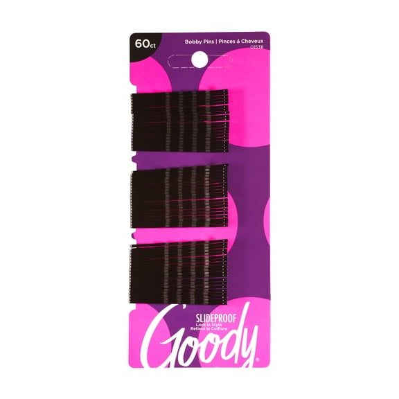 Goody SlideProof Black Bobby Pins, 60 Pack – Secure Non-Slip Hair Pins for All Hair Types