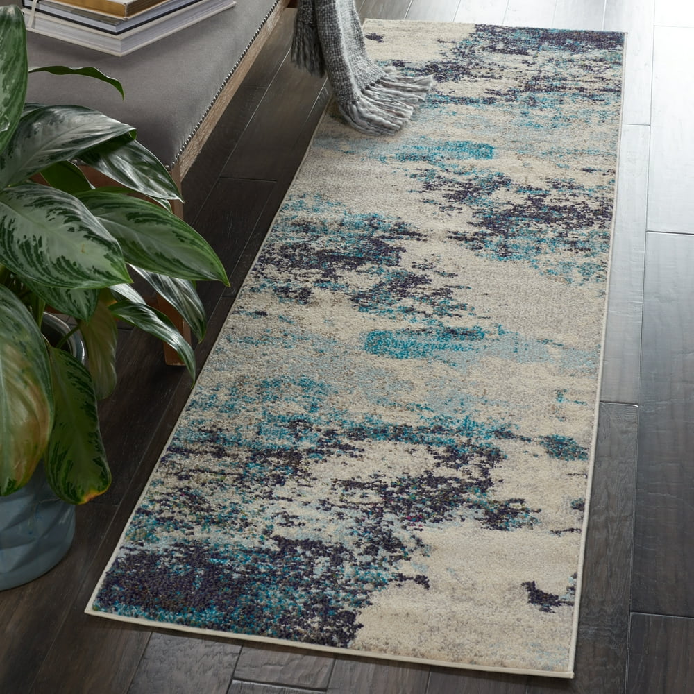 Nourison Celestial Beach Abstract Ivory/Teal Blue Area Rug Walmart
