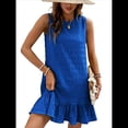 thumbnail image 2 of Vestido Corto Informal de Verano con Cuello Redondo y Volantes para Mujer, Sin Mangas y con Dobladillo Fruncido. Azul Real M, 2 of 8