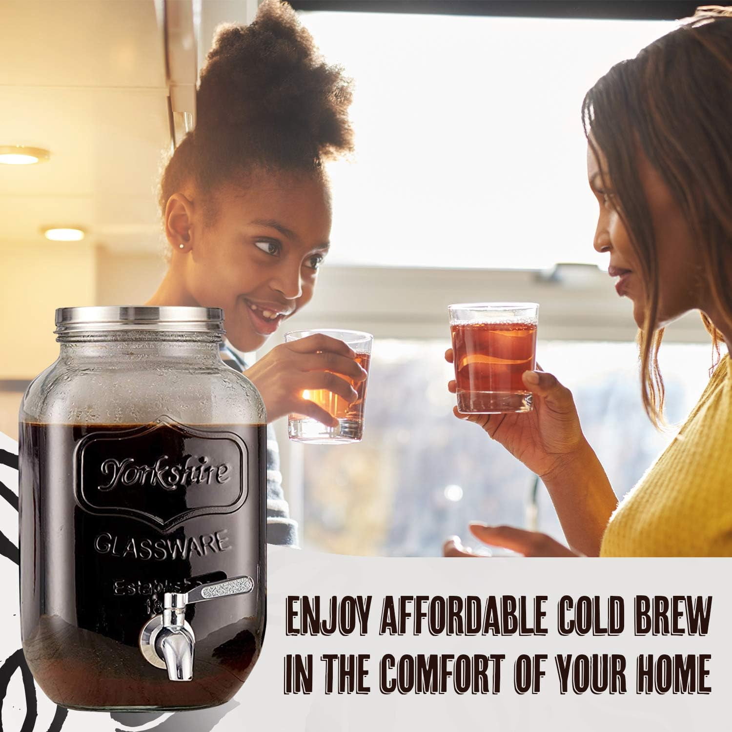 2-Gallon Cold Brew Coffee Maker – Commercial Size  Large Glass Dispenser with Metal Spigot, Reusable Metal Filter & Airtight Lid – Big Batch Brewing by