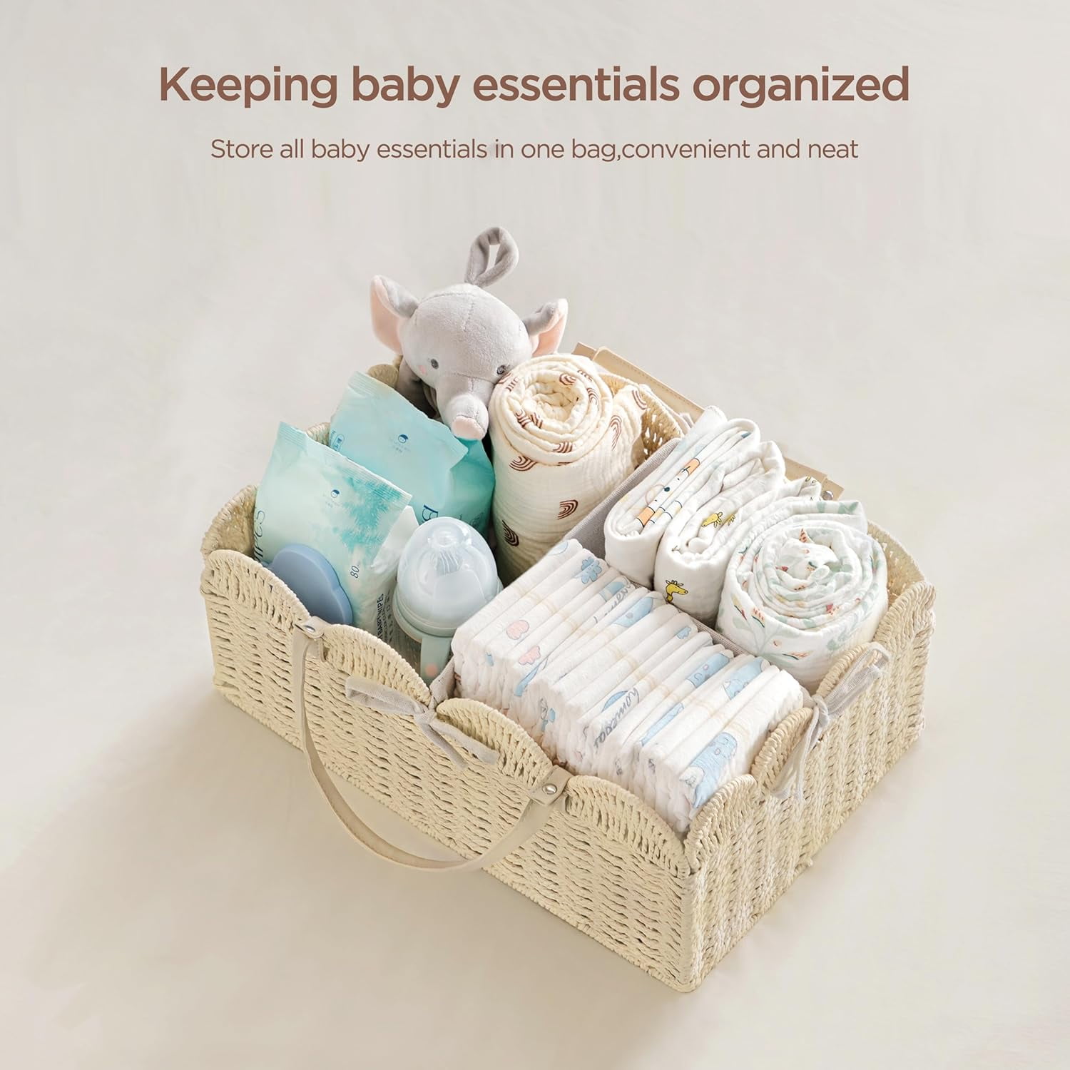HBlife Baby Diaper Caddy Organizer, Paper Rope Nursery Storage Bin Baskets, Baby Shower Gifts,Beige