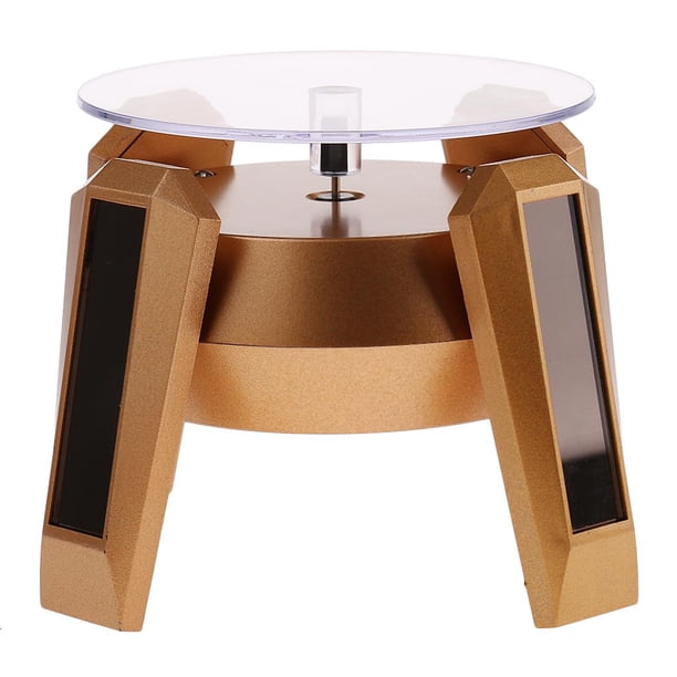 Soporte de exhibición de joyería giratorio con energía solar / con pilas Base negra Luz azul Base de oro Sunnimix Soporte rotatorio de la pantalla