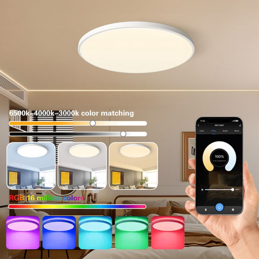 Goodea 12inch Smart Ceiling Light, 24W RGBW Bluetooth Color Changing Light with App, 16 Million Colors & Warm to Cool White Dimmable LED for Bedroom Living Room Home Decor