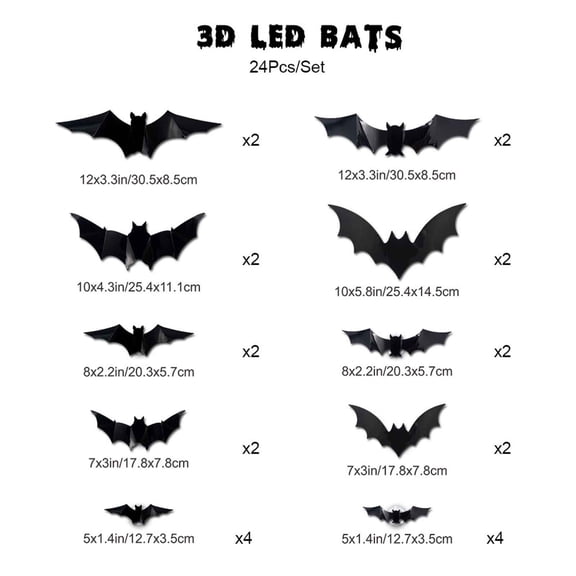 CaiYueKe 3D Halloween LED Night Light Bats Wall Stickers, Glow in Dark PVC Flash Decals for Holiday Party Window Display Garage Ceiling Stair Porch Decor 12/24/36/48/60pcs