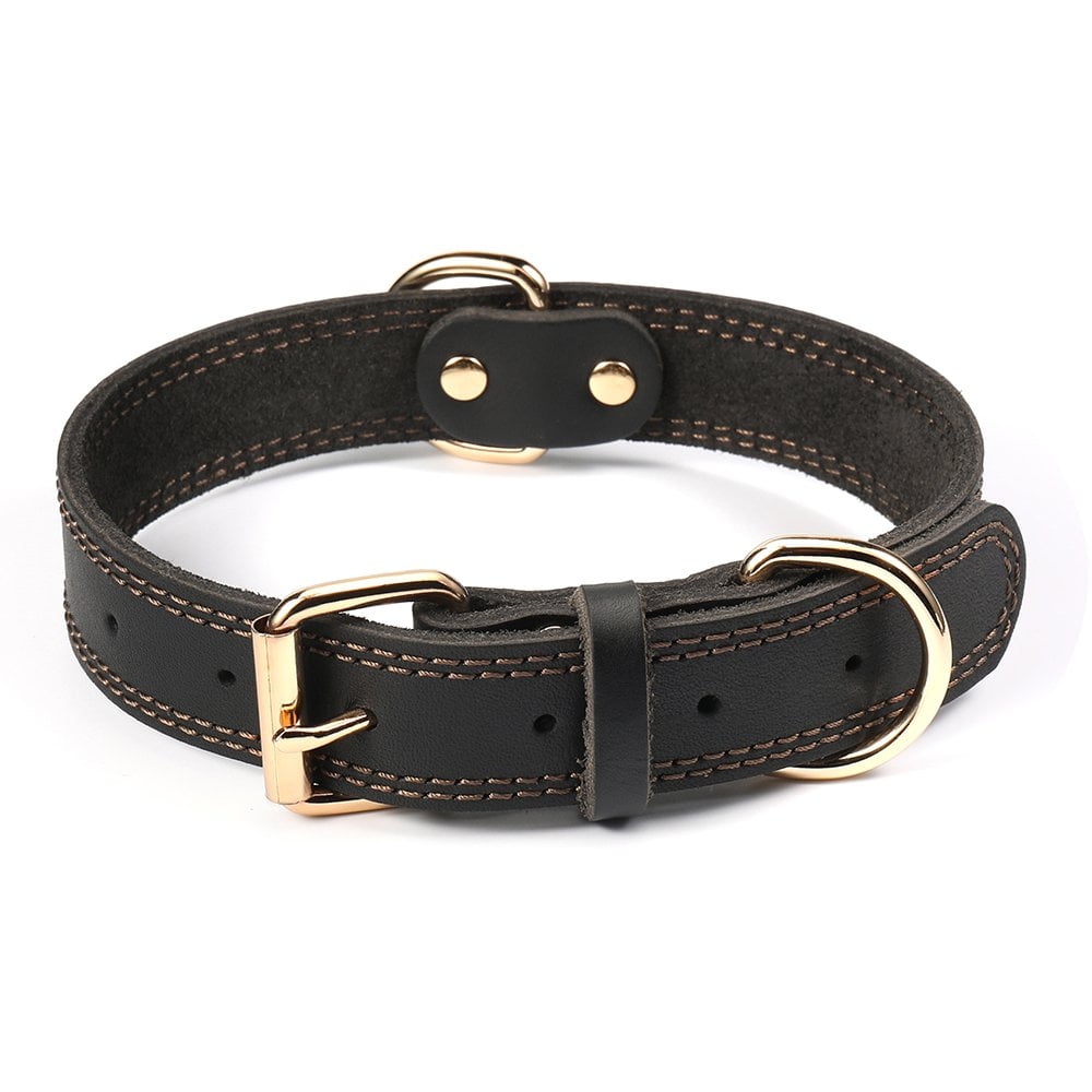 Leather Dog Collar Genuine Leather Alloy Hardware Double DRing Best