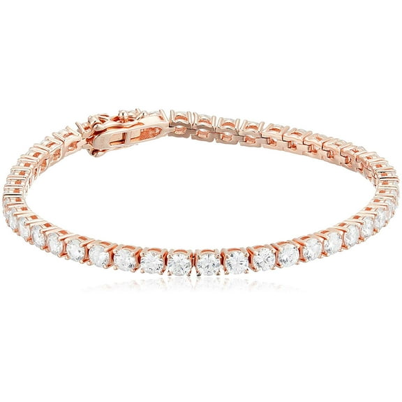 Decadence Sterling Silver Rose 3.5mm Round Prong Set Cubic Zirconia Tennis Bracelet