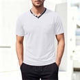 thumbnail image 2 of ZXLBBD Mens T-Shirts Henley V Neck Short Sleeve Workout Shirts Solid Color Slim Fit Lightweight Athletic T-Shirts for Man Dailywear,Black,M, 2 of 7