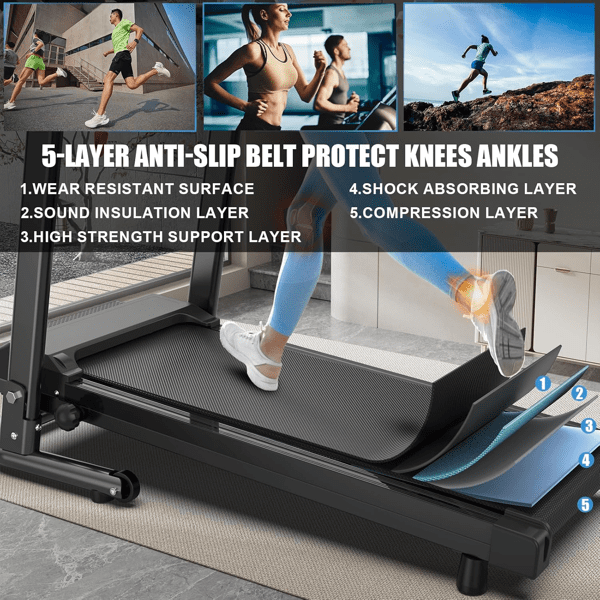 Ambifirner 3.0HP Foldable Treadmill with App Control - 300LBS Capacity, 6.0 MPH, Fitshow App for Home Gym, Small Spaces & Apartment Fitness