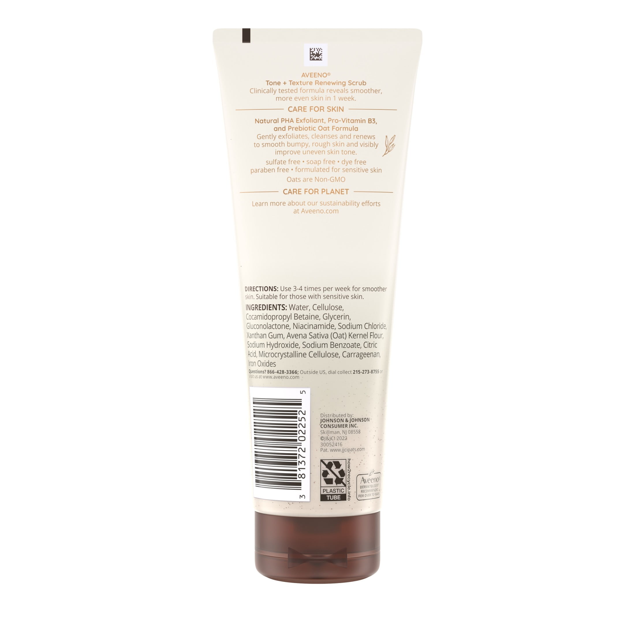 Aveeno Tone + Texture Renewing Bath and Body Scrub, Fragrance Free, 8 fl oz