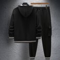 thumbnail image 5 of Men's Snap-Button Hooded Baseball Jacket Casual Sports Cardigan Long-Sleeved Workwear Pants Set, 5 of 5