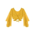thumbnail image 4 of TiaoBug Womens Arabian Belly Dance Dress Outfits Flare Sleeve Crop Top with Chiffon Skirt Set Yellow One Size, 4 of 7