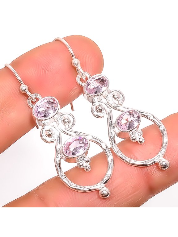 Rose Quartz 925 Sterling Silver Earring 1.76" A370, Christmas Gift, Gemstone Silver Jewelry, Quartz Earring, New Year Sale