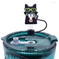 thumbnail image 3 of pieza de tapa con pajita de gato negro con dibujos animados, compatible con tazas de 30 y 40 oz, tapa de pajita reutilizable a prueba de polvo de 10 mm, 3 of 6