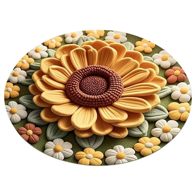 Curated Selection Pickme Plush & Diatomaceous Earth Floor Mat 3D Flower Rugs Optical Diatomite Bathroom Mat Quick Drying Non & Water Absorbent (60×60cm), 1 Rug, F